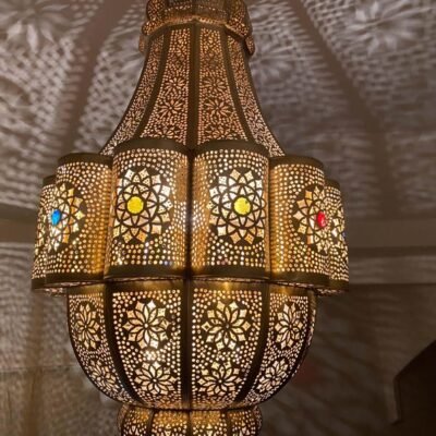 Large Moroccan Brass Pendant Light – Handmade Chandelier Ceiling Lamp