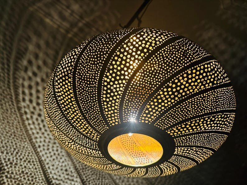Spiral Pattern Moroccan Brass Pendant Light