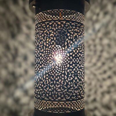 Moroccan Brass Pendant Light, Tall Hanging Lantern Fixture with Intricate Filigree Design Moroccan Brass Pendant Light, Tall Hanging Lantern Fixture with Intricate Filigree Design