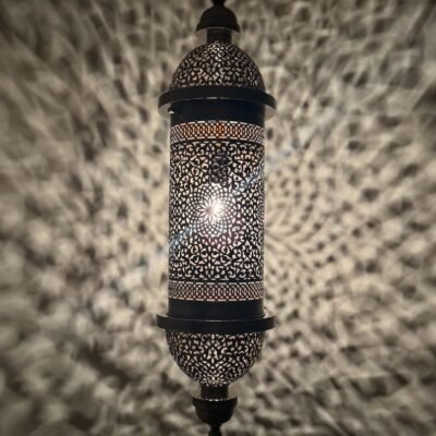 Moroccan Brass Pendant Light, Tall Hanging Lantern Fixture with Intricate Filigree Design Moroccan Brass Pendant Light, Tall Hanging Lantern Fixture with Intricate Filigree Design
