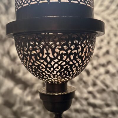 Moroccan Brass Pendant Light, Tall Hanging Lantern Fixture with Intricate Filigree Design Moroccan Brass Pendant Light, Tall Hanging Lantern Fixture with Intricate Filigree Design