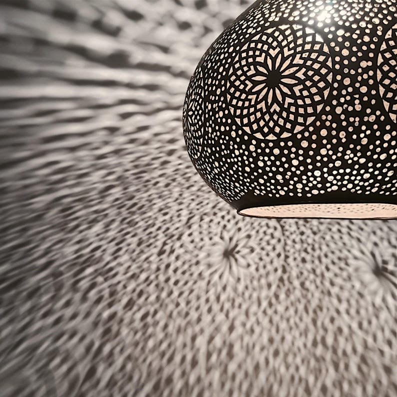 Gold Moroccan Pendant Light – Handmade Brass Teardrop Hanging Lamp Shade