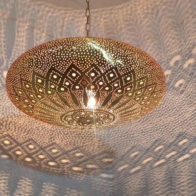 Moroccan Brass Pendant Light: Hammered Lantern with Intricate Shadow Pattern Moroccan Brass Pendant Light: Hammered Lantern with Intricate Shadow Pattern