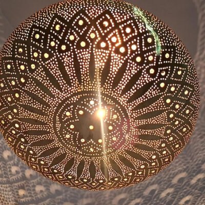 Moroccan Brass Pendant Light: Hammered Lantern with Intricate Shadow Pattern Moroccan Brass Pendant Light: Hammered Lantern with Intricate Shadow Pattern