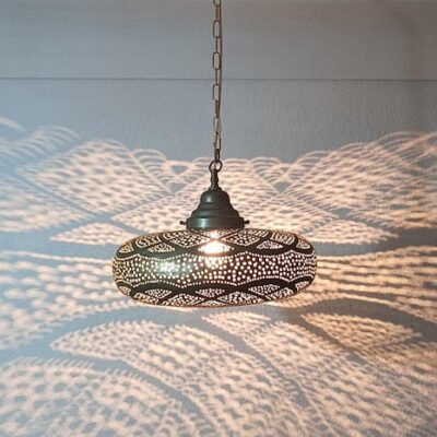 Moroccan Brass Hanging Lantern: Boho Pendant Light Fixture Moroccan Brass Hanging Lantern: Boho Pendant Light Fixture