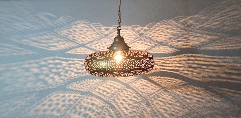 Moroccan Brass Hanging Lantern: Boho Pendant Light Fixture Moroccan Brass Hanging Lantern: Boho Pendant Light Fixture