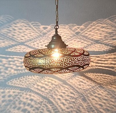 Moroccan Brass Hanging Lantern: Boho Pendant Light Fixture Moroccan Brass Hanging Lantern: Boho Pendant Light Fixture