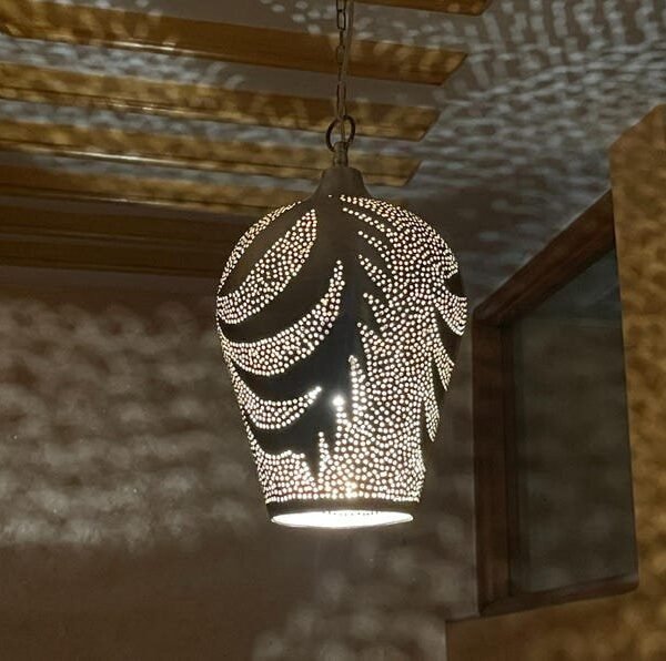 Handmade Moroccan Brass Palm Leaf Shadow Pendant Light