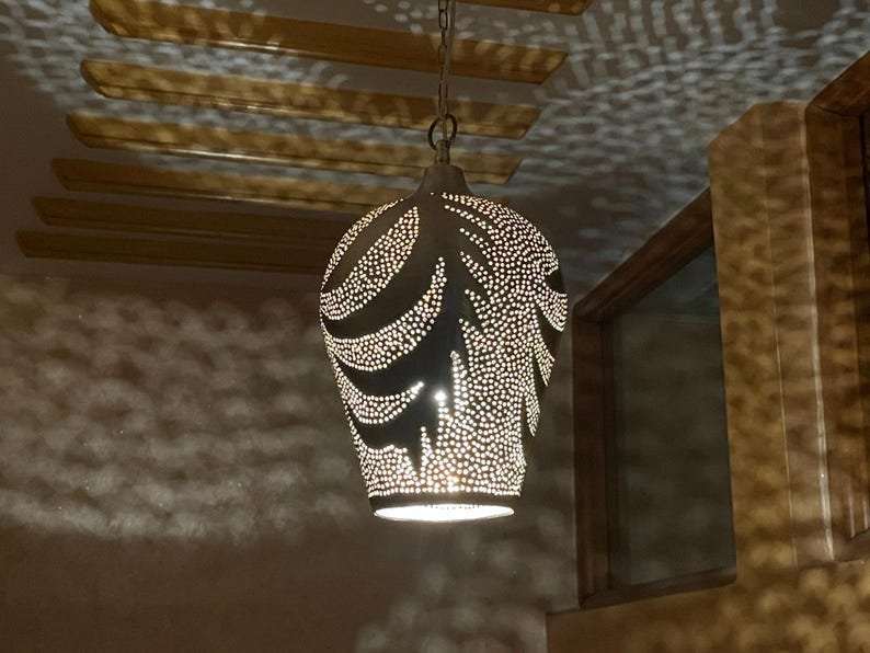 Handmade Moroccan Brass Palm Leaf Shadow Pendant Light