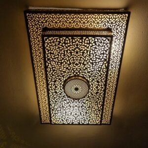 Large Rectangular Moroccan Brass Flush Mount Ceiling Light