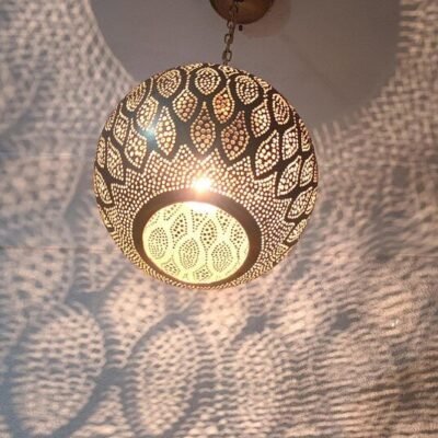 Moroccan Brass Leaf Globe Pendant Light