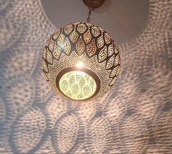 Moroccan Brass Leaf Globe Pendant Light