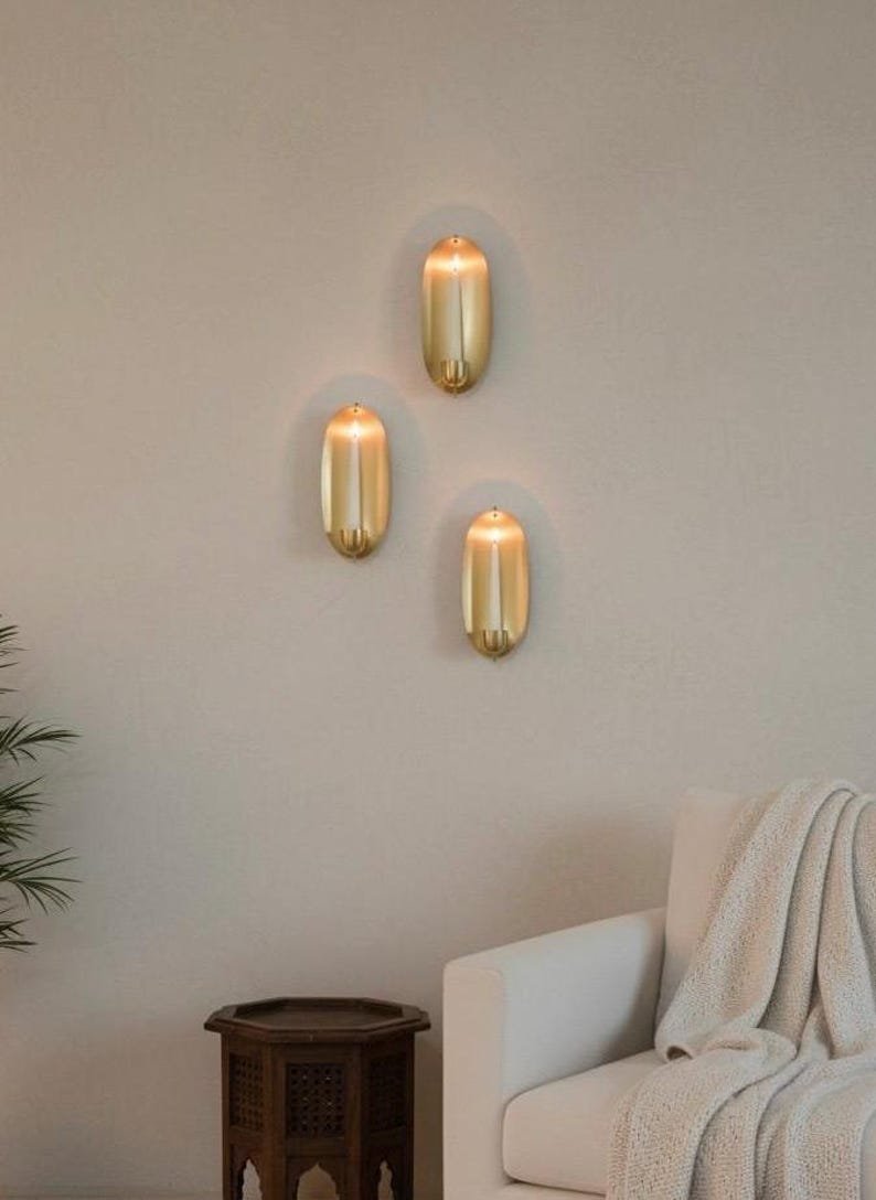 Set of 2 Brass Candle Wall Sconce | Handmade Oval Candle Holder | Moroccan Wall Decor | Modern Rustic Candlelight | Multiple Sizes Set of 2 Brass Candle Wall Sconce | Handmade Oval Candle Holder | Moroccan Wall Decor | Modern Rustic Candlelight | Multiple Sizes