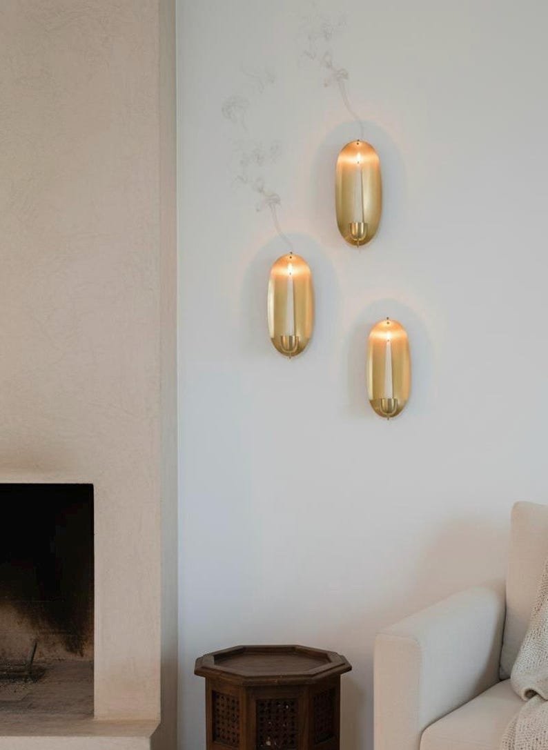Set of 2 Brass Candle Wall Sconce | Handmade Oval Candle Holder | Moroccan Wall Decor | Modern Rustic Candlelight | Multiple Sizes Set of 2 Brass Candle Wall Sconce | Handmade Oval Candle Holder | Moroccan Wall Decor | Modern Rustic Candlelight | Multiple Sizes