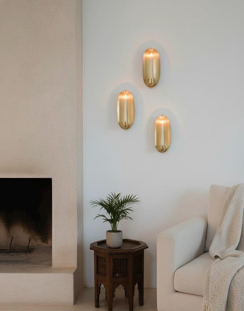 Set of 2 Brass Candle Wall Sconce | Handmade Oval Candle Holder | Moroccan Wall Decor | Modern Rustic Candlelight | Multiple Sizes Set of 2 Brass Candle Wall Sconce | Handmade Oval Candle Holder | Moroccan Wall Decor | Modern Rustic Candlelight | Multiple Sizes