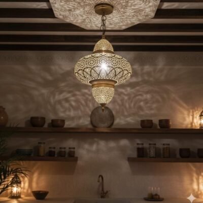 products-Moroccanhandmadedesign6 Handmade Moroccan Brass Chandelier Tiered Kitchen Pendant Ceiling Light
