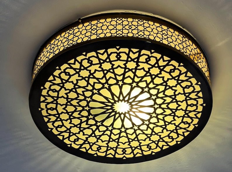 Handmade Moroccan Brass Flush Mount Ceiling Light: Boho Modern Fixture – Duty Free