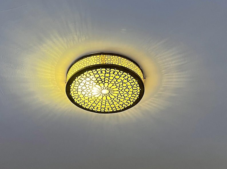 Handmade Moroccan Brass Flush Mount Ceiling Light: Boho Modern Fixture – Duty Free