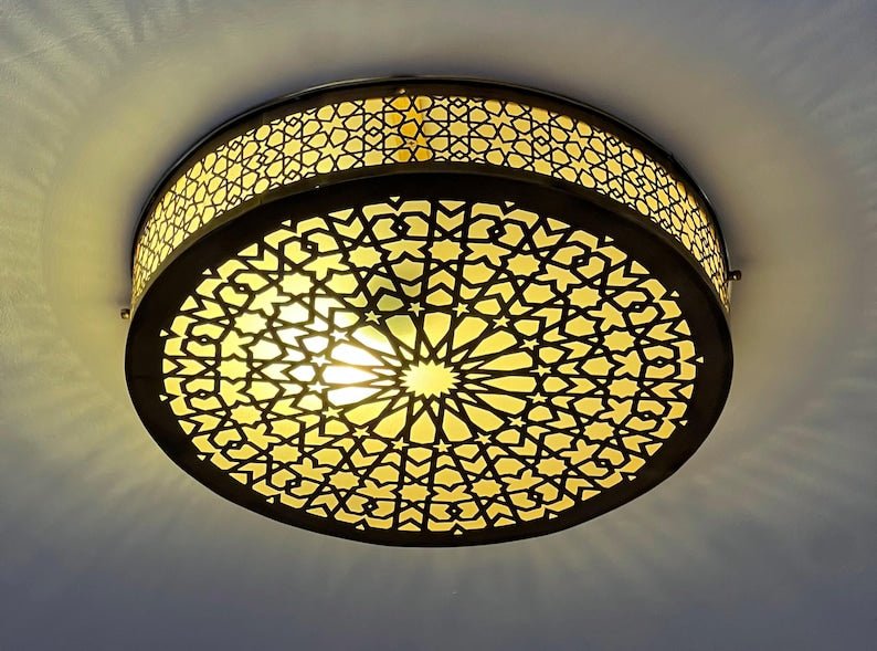 Handmade Moroccan Brass Flush Mount Ceiling Light: Boho Modern Fixture – Duty Free