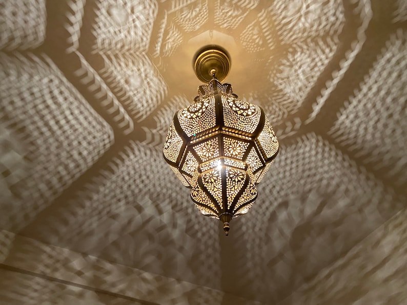 Handmade Moroccan Brass Pendant Light - Ornate Ceiling Lamp