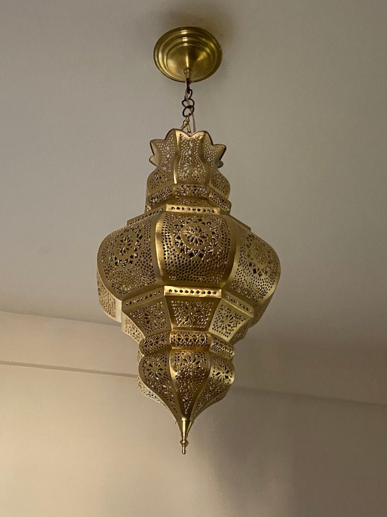 Handmade Moroccan Brass Pendant Light - Ornate Ceiling Lamp