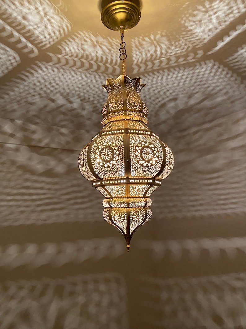 Handmade Moroccan Brass Pendant Light Ornate Ceiling Lamp