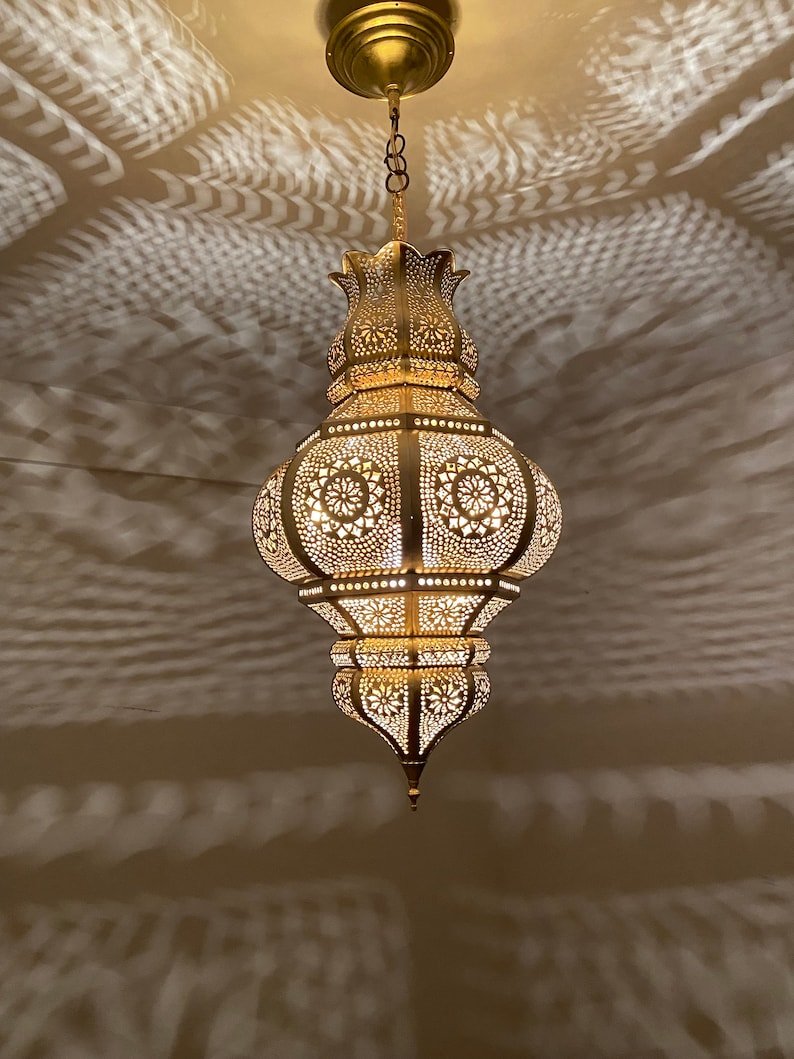 Handmade Moroccan Brass Pendant Light - Ornate Ceiling Lamp