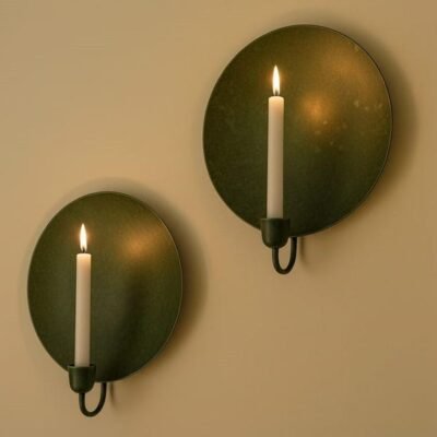 Oxidized Brass Moroccan Candle Sconce: Rustic Green Patina Wall Decor Oxidized Brass Moroccan Candle Sconce: Rustic Green Patina Wall Decor