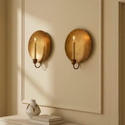 products-Patinaa6 Antique Brass Disc Wall Sconce