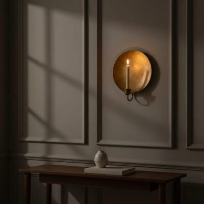 Oxidized Brass Moroccan Candle Sconce: Rustic Green Patina Wall Decor Oxidized Brass Moroccan Candle Sconce: Rustic Green Patina Wall Decor