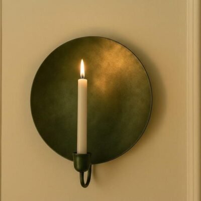 Oxidized Brass Moroccan Candle Sconce: Rustic Green Patina Wall Decor Oxidized Brass Moroccan Candle Sconce: Rustic Green Patina Wall Decor