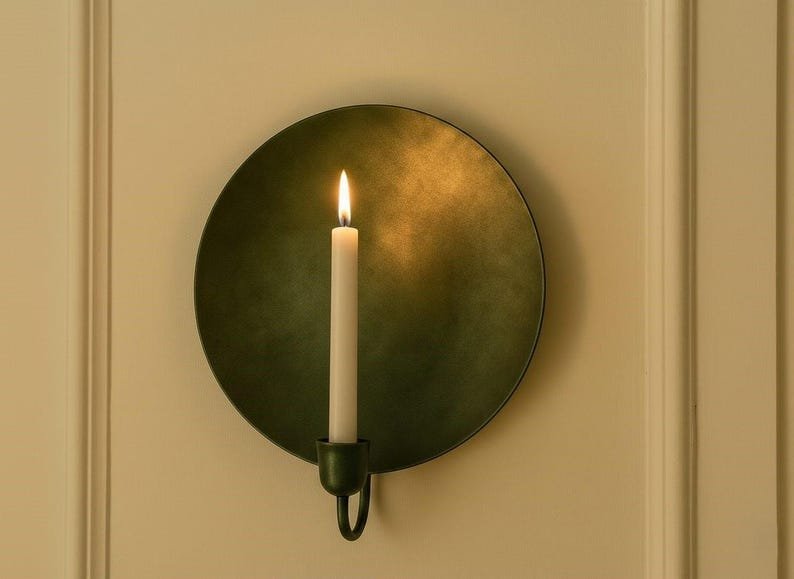 Oxidized Brass Moroccan Candle Sconce: Rustic Green Patina Wall Decor Oxidized Brass Moroccan Candle Sconce: Rustic Green Patina Wall Decor