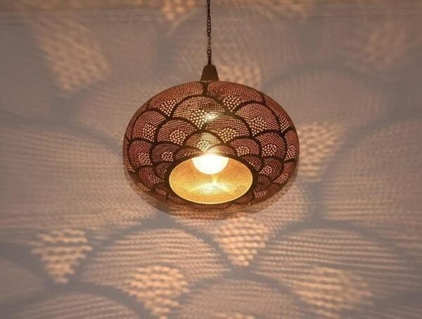 Handmade Moroccan Brass Scallop Shadow Pendant Light