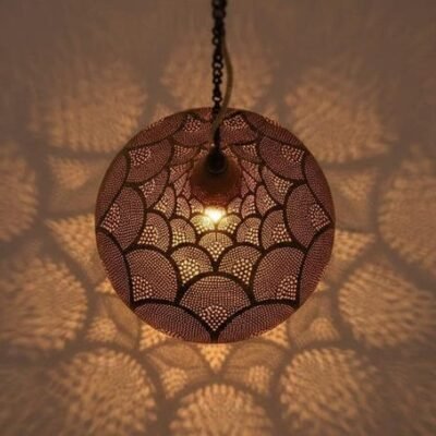 Handcrafted Moroccan Brass Pendant Light: Pierced Teardrop Boho Lamp