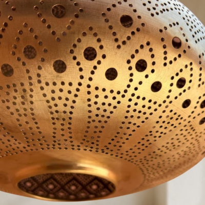 Handmade Moroccan Brass Pendant Light: Pierced Teardrop Boho Lamp