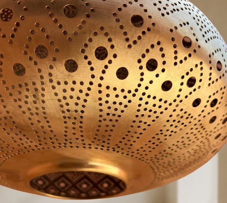 Handmade Moroccan Brass Pendant Light: Pierced Teardrop Boho Lamp