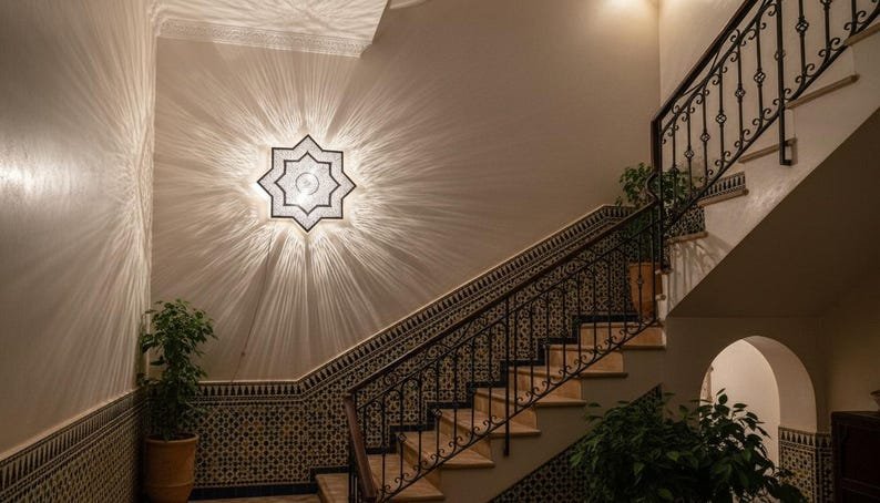 Handmade Moroccan Brass Wall Sconce, Art Decor Lighting