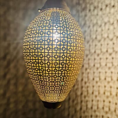 Contemporary Moroccan Sphere Light – Laser-Cut Brass Pendant with Lattice Shadow Patterns