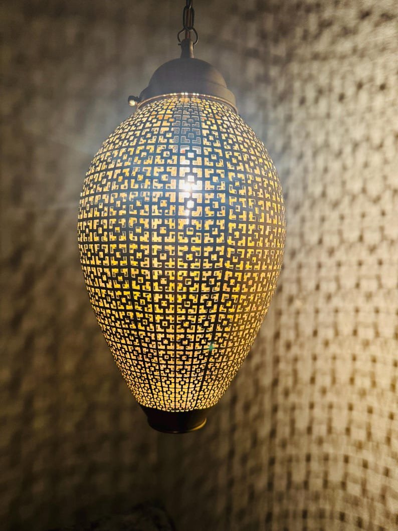 Contemporary Moroccan Sphere Light – Laser-Cut Brass Pendant with Lattice Shadow Patterns