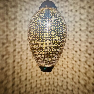 Contemporary Moroccan Sphere Light – Laser-Cut Brass Pendant with Lattice Shadow Patterns