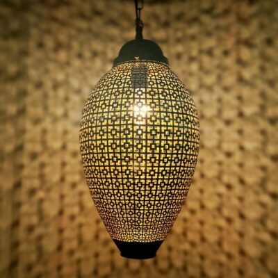 Contemporary Moroccan Sphere Light – Laser-Cut Brass Pendant with Lattice Shadow Patterns