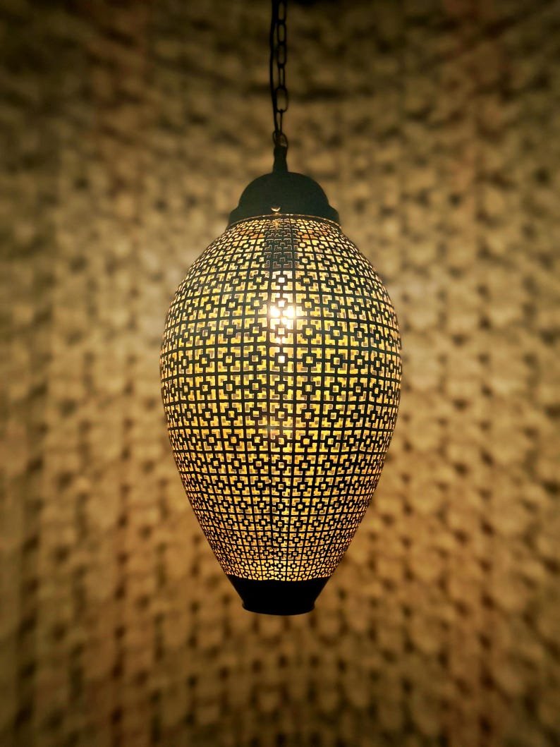 Contemporary Moroccan Sphere Light – Laser-Cut Brass Pendant with Lattice Shadow Patterns