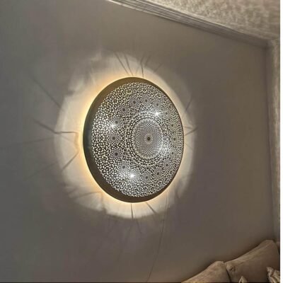 Large Round Moroccan Brass Wall Sconce