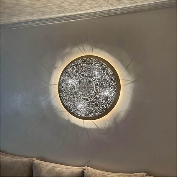Moroccan Round Brass Wall Sconce – Shadow Pattern Flush Mount Light Fixture Moroccan Round Brass Wall Sconce – Shadow Pattern Flush Mount Light Fixture