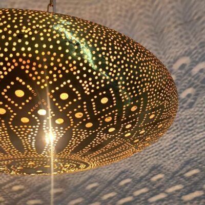 Moroccan Brass Pendant Light: Hammered Lantern with Intricate Shadow Pattern Moroccan Brass Pendant Light: Hammered Lantern with Intricate Shadow Pattern