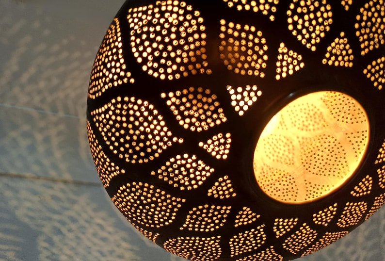 Handmade Moroccan Brass Pendant Light: Shadow Pattern Lantern