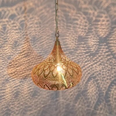 Handmade Moroccan Brass Pendant Light: Shadow Pattern Lantern