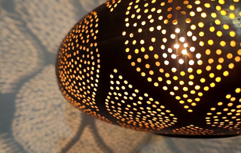 Handmade Moroccan Brass Pendant Light: Shadow Pattern Lantern