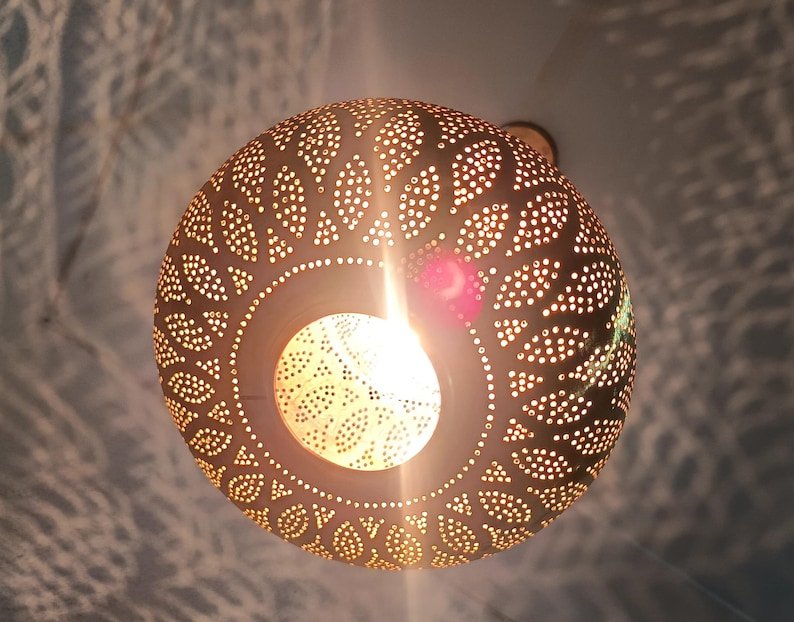 Handmade Moroccan Brass Pendant Light: Shadow Pattern Lantern