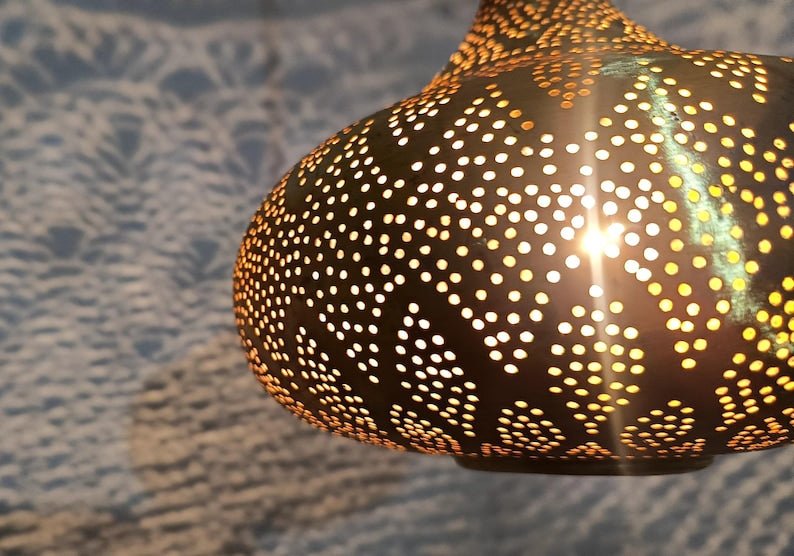 Handmade Moroccan Brass Pendant Light: Shadow Pattern Lantern